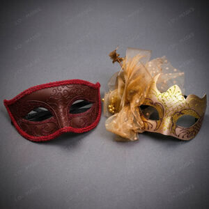 Venetian Glitter Tulle Masquerade Halloween Party mask Red Gold